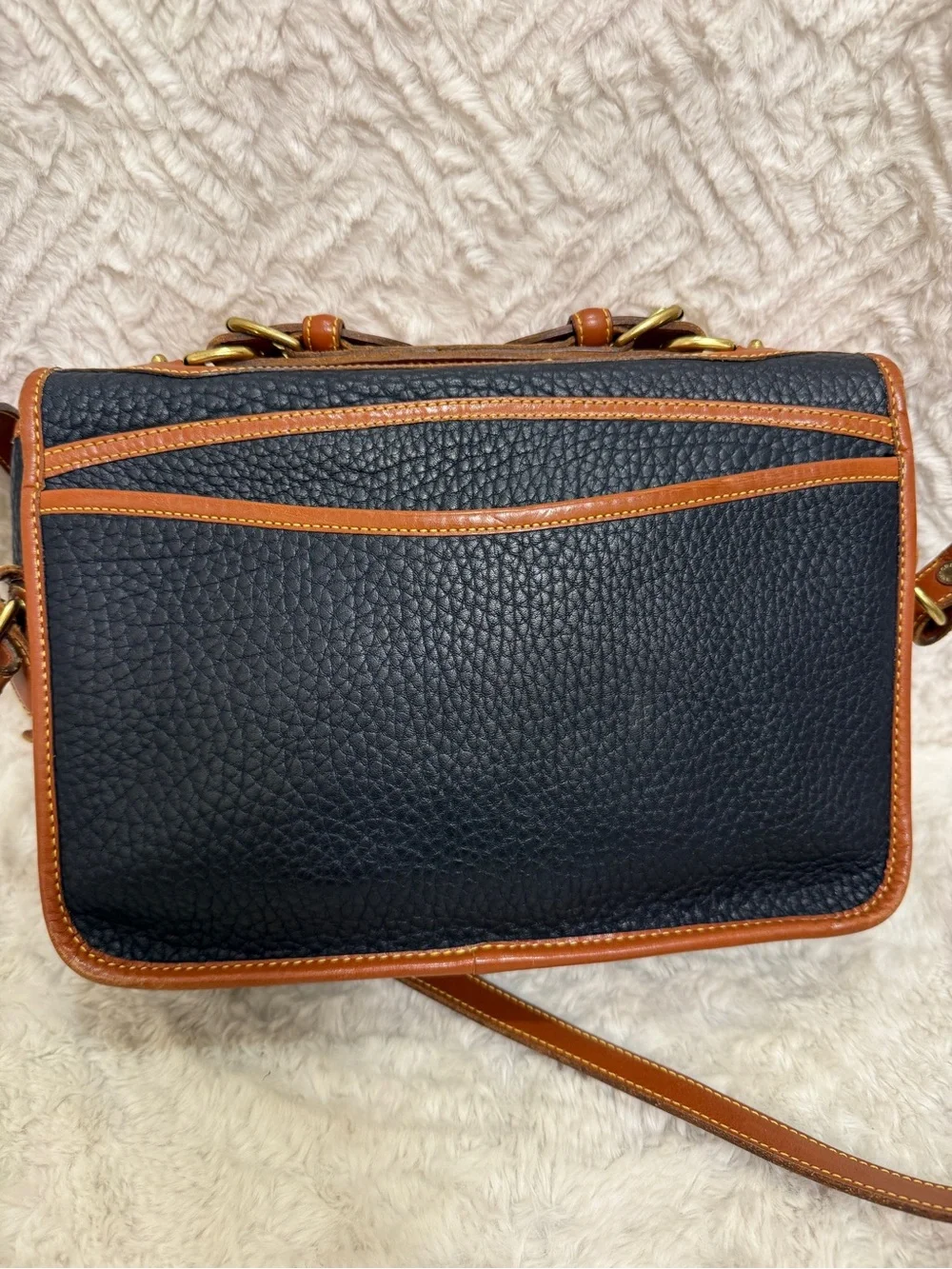 Vintage Dooney & Bourke Navy and Brown Leather Crossbody Bag with Wallet